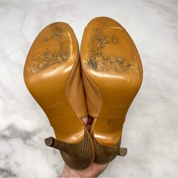 Coach Tan Leather Peep-Toe Slingback Booties - Picture 7 of 11